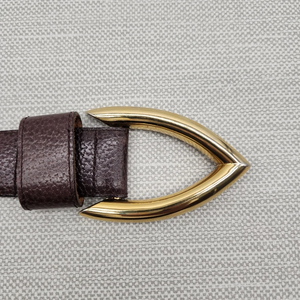 Christian Dior 607 Small Brown Pebbled Leather Belt Gold Color Buckle